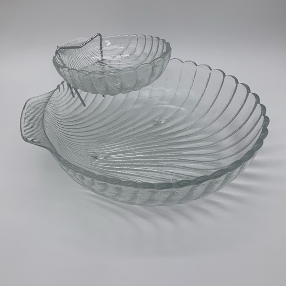 Vtg. 1983 Leonard Chip & Dip Serving Set Large Clear Shell With Scalloped Edge - Picture 2 of 12